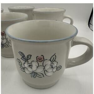 Chantilly Fleur de Lune Coffee Cup Tea Mug - Blue Rim - Stoneware Japan Set Of 6